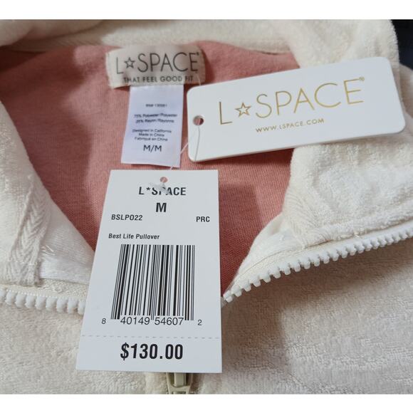 NWT - L*Space Back At It 2pc Set Sweatpants Sweatshirt Cream & Pink Size: M - Picture 2 of 11